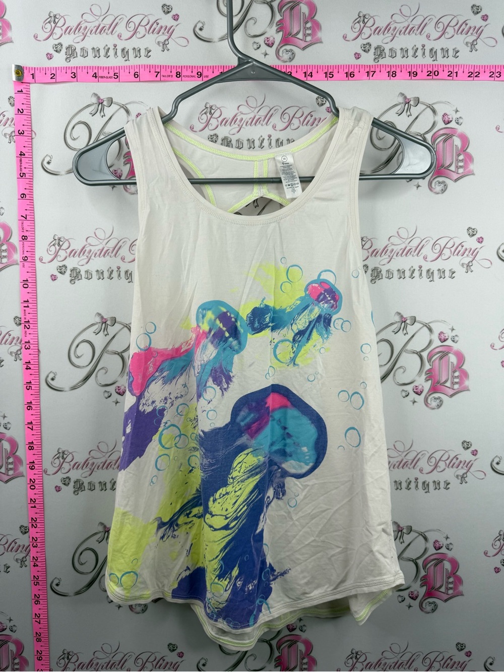 Ivivva girls White Tank Top with Neon Blue, Pink & Yellow Jellyfish Graphic